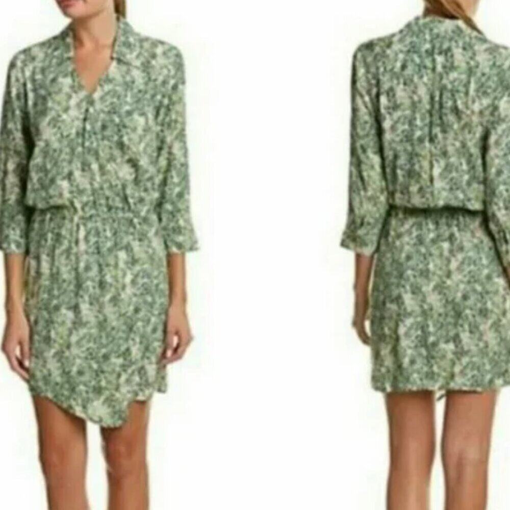 CAbi Dress Green Women's Size M Faux Wrap Elastic Waist Long Sleeve Green Tropic - Picture 2 of 12